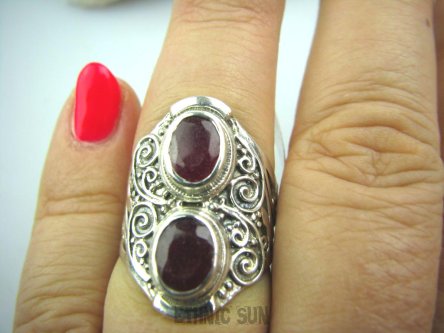 bpee2825 ORIENTALNY Delikatny Elegancki Pierścień Rubin Indyjski - kamień Miłości Rubiny r.15 Srebro 925 #