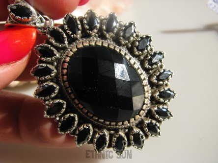 bwee1754 EGZOTYCZNE SŁOŃCE  6 cm !! Duży 26 gramów !!! Cudowny Kunsztowny Wisior SŁOŃCE czarny ONYKS - kamień zadaniowy, wspomaga serce , egzemy pamięć Srebro 925 #