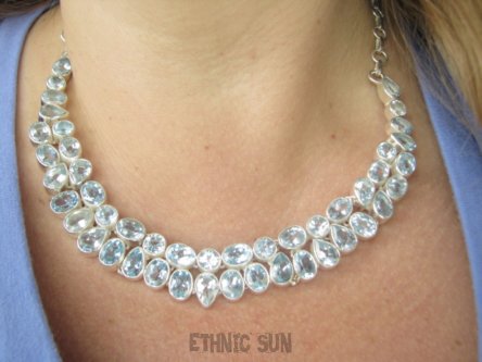 bn1613 LUX KOMPLET 50 sztuk kamieni ,Niewiarygodnie piękna 65g !!! Kolia i Kolczyki Naszyjnik szlifowany Blue Topaz - kamień młodości, najwyższa jakość kamienia Srebro 925 #