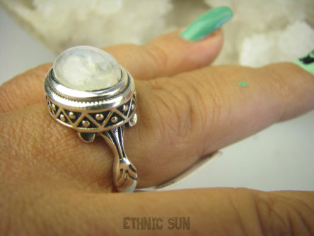 bpe8222 Cudny Wysoki Pierścień Biały chabrowy niebieski Kamień Księżycowy r.20 Srebro 925 #