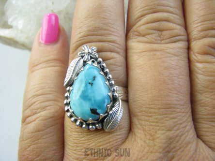 bpe9250 Bajecznie piekny kolor turkusu Biżuteria Egzotyczna piękny PIERŚCIEŃ Pierścionek z naturalnym Turkusem Turkus - opiekun ciała i duszy Turkusy r.17 Srebro 925 #