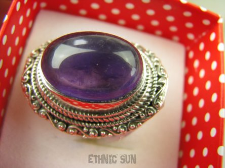 bpe7018 Orientalna biżuteria Pierścień naturalny fioletowy Ametyst - kamień mądrości r.14 Srebro 925 #
