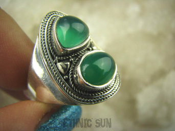 bpe6884 Biżuteria Orientalna - Delikatny OKAZ Pierścień Zielony Onyks - regeneruje SERCE, EGZEMY, PAMIĘĆ r.16 Srebro 925 #