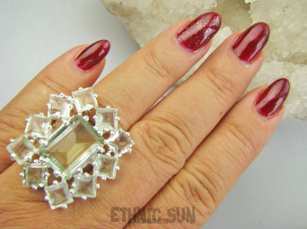 bpee4547 LUX KLEJNOT - DUŻY OKAZ 19g !!! Piękny Lśniący Unikat Pierścień Pierścionek szlifowany Zielony Ametyst r.17 Srebro 925 #