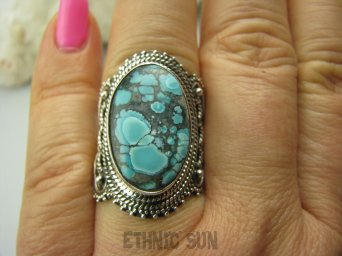 bpe4292 "KOLEKCJA MIŁOSNA " piękniusi cały w plamki Pierścień z Sercem Turkus - opiekun ciała i duszy Turkusy r.18 Srebro 925 #