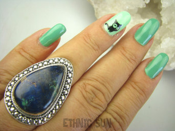 bpe8257 ALE PIĘKNY duży  Niezwykły Dotyk Natury Wielobarwny CUD NATURY 16g Okaz Pierścień naturalna CHRYZOKOLA I AZURYT r.16 Srebro 925 #