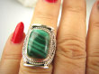bpe9019 MALACHIT W ORIENTALNEJ OPRAWIE -  Pierścień Pierścionek MALACHIT - pobudza kreatywność r.13 Srebro 925 # - 2