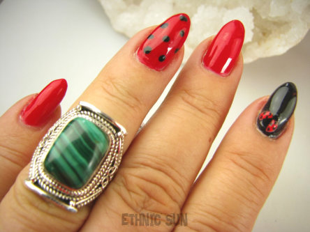 bpe9019 MALACHIT W ORIENTALNEJ OPRAWIE -  Pierścień Pierścionek MALACHIT - pobudza kreatywność r.13 Srebro 925 #