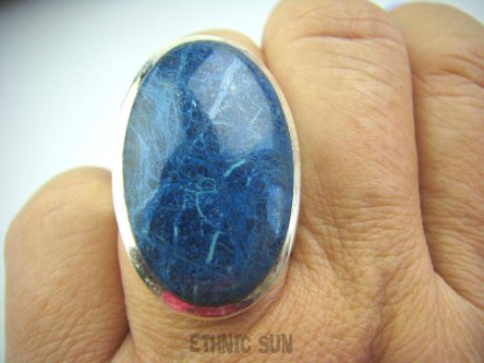 bpe5309 Niebiańsko piękna GALAKTYKA Cud natury niebieski Pierścień naturalny AZURYT r.19 Srebro 925 #