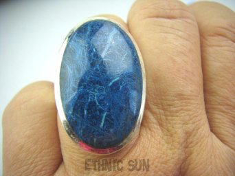 bpe5309 Niebiańsko piękna GALAKTYKA Cud natury niebieski Pierścień naturalny AZURYT r.19 Srebro 925 #