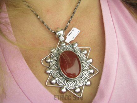 bwe3895 Przepiekny Okaz Niesamowity 9 cm GIGANT 38 g !!! Duży Wisior Zawieszka CZERWONY ONYKS - regeneruje SERCE, EGZEMY, PAMIĘĆ Srebro 925 #