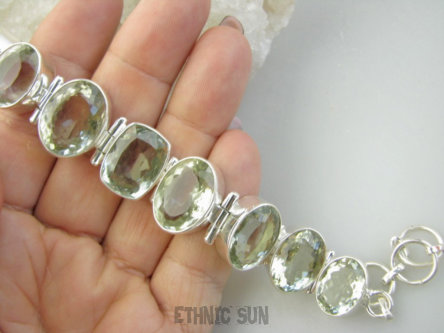 bb3861 Luksusowa DUŻA 46 gramów !!!  BOSSSKA Bransoleta Unikat RZADKI kamień ZIELONY AMETYST 8 sztuk Srebro 925 CUDOWNA  #