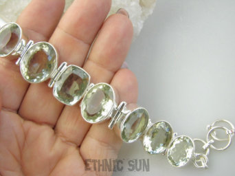 bb3861 Luksusowa DUŻA 46 gramów !!!  BOSSSKA Bransoleta Unikat RZADKI kamień ZIELONY AMETYST 8 sztuk Srebro 925 CUDOWNA  #