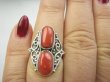 bpe9646 Rzadkość Magnetyzujący Talizman przyciąga Szczęscie i Sukces!!!! Egzotyczny Pierścień Pierścionek Wysadzany naturalnymi Koralami r.14 Koral Srebro 925 # - 9