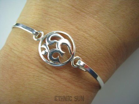 bb2126 Delikatna Lśniąca BRANSOLETA cała ze srebra Bangla z możliwością odpinania Święty Symbol Amulet OM Srebro 925