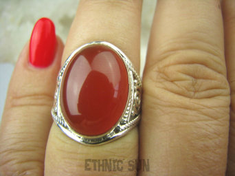 bpe6090 Delikatny ażurowy Pierścień Czerwony Onyks - regeneruje SERCE, EGZEMY, PAMIĘĆ r.15/ r.16 ażurowa obrączka Srebro 925