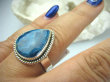 bpe5930 Turkusowo Morska Piękność !!!  Pierścień naturalny niebieski AZURYT r.20/ r.21 Srebro 925 # - 3