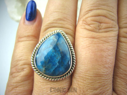 bpe5930 Turkusowo Morska Piękność !!!  Pierścień naturalny niebieski AZURYT r.20/ r.21 Srebro 925 #