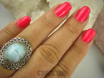 bpe6422 Egzotyczny Pierścień Rzadki Błękitny Larimar (kamień Anielski ) - stawy, serce lęki, otwiera czakrę gardła r.16 Srebro 925 #