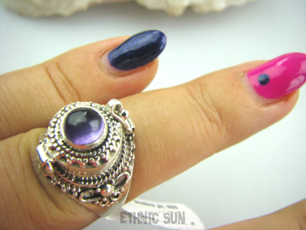 bpe5189 Pięknie Zdobiony Delikatny Sekretnik UNIKAT !!! Otwierany Pierścień na zdjęcia lub marzenia Ametyst r.16 Srebro 925 #