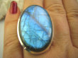 bpe4433 DUŻA TAFLA - Cudowny niebiesko błękitny OKAZ Klasyczny Pierścień Labradoryt Spektrolit kamień Zorzy Polarnej r.19 Lśniące Srebro 925 # - 5