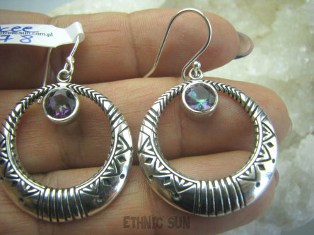 bkee878  zjawiskowe  Kunsztownie Zdobione Koła Kolczyki Wielobarwny Mystic Topaz Srebro 925