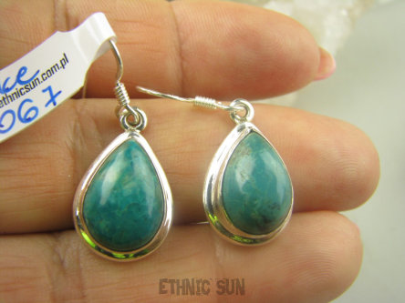 bke1067 Morskie Krople - Cudowne Kolczyki Rzadka Wielobarwna CHRYZOKOLA AZURYT Lśniące Srebro 925