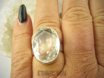 bpee3914 WSPANIAŁY KLASYCZNY OKAZ Odpromiennik zdobi leczy chroni Lśniący Pierścień Pierścionek Kryształ Górski r.17 Srebro 925 #