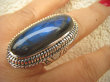 bpe4470 PIĘKNA BOGINI !!!! Cudowny Duży Długi 4,3 cm OKAZ Pierścień naturalny Niebiesko Granatowy Labradoryt Spektrolit - kamień Zorzy Polarnej r.22/ r.23 Srebro 925 # DUŻY ROZMIAR  - 4