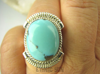 bpe8536 Niezwykły OKAZ Piękny Pierścień Pierścionek naturalny Błękitny TURKUS ARIZONA Turkusy r.16 egzotyczne Srebro 925 #