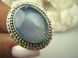 bpe8335 Błękitne Cacko Niebieski WSPANIAŁY Pierścień wodny CHALCEDON (TARCZYCA) r.16 egzotycznie zdobione Srebro 925 # - 6