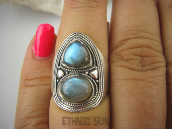 bpe6403 Delikatny OKAZ Pierścień LABRADORYT Spektrolit - kamień Zorzy Polarnej r.13/ r.14 lśniąca obrączka SREBRO 925 #