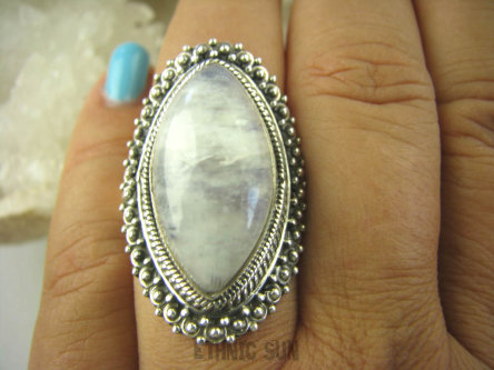bpe6379 Egzotyczna Markiza - Orientalny Pierścień Kamień Księżycowy r.15/r.16 Srebro 925 #