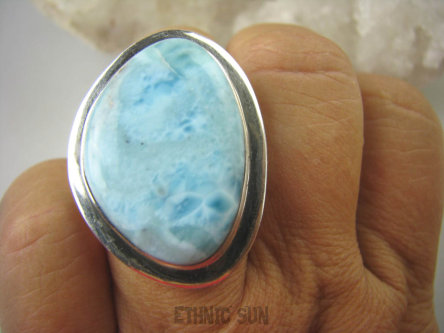 bpe6347 Klasyczny dUZY BŁĘKITNY Pierścień Rzadki Błękitny Larimar (kamień Anielski ) - stawy, serce lęki, otwiera czakrę gardła r.16 Srebro 925 #