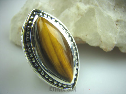 bpe5030 KOLOS  DUŻY Pierścień Tygrysie Oko Wspomaga Oczy Astma Krążenie i TRAWIENIE r.19 Srebro 925 #