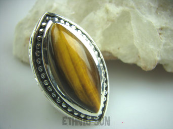 bpe5030 KOLOS  DUŻY Pierścień Tygrysie Oko Wspomaga Oczy Astma Krążenie i TRAWIENIE r.19 Srebro 925 #