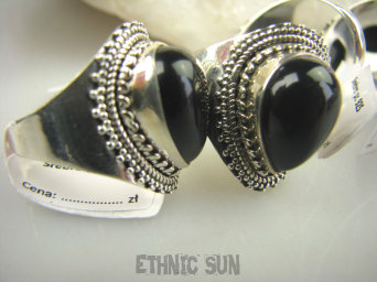 bpe6851 Śliczny Orientalny Delikatny Pierścień czarny ONYKS regeneruje SERCE, EGZEMY, PAMIĘĆ r.14 Srebro 925