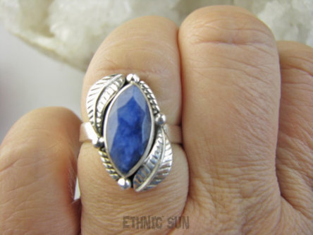 bpee4440 Delikatny Pierścień Pierścionek NATURALNY SZAFIR INDYJSKI Szafiry - WIERNOŚĆ związkach , Stres, choroby oczu ciśnienie r.16 Srebro 925