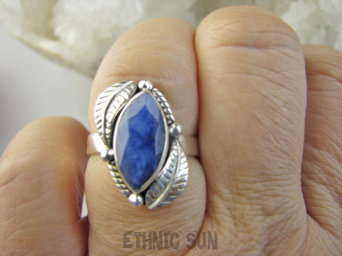 bpee4440 Delikatny Pierścień Pierścionek NATURALNY SZAFIR INDYJSKI Szafiry - WIERNOŚĆ związkach , Stres, choroby oczu ciśnienie r.16 Srebro 925