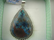 bwe3145 Piękna Egzotyczna Kropla !!!  Wisior naturalny Brązowo Niebieski AZURYT zdobione Srebro 925 # - 6
