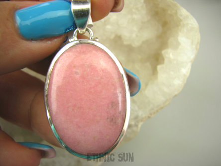 bwe3373 NIEZWYKŁA RZADKOŚĆ Pastelowo Różowy Skarb THULIT Klasyczny Wisior RÓŻOWY THULIT (Rosaline) lśniące Srebro 925 #