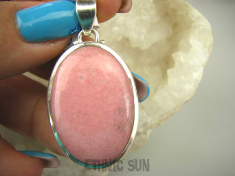 bwe3373 NIEZWYKŁA RZADKOŚĆ Pastelowo Różowy Skarb THULIT Klasyczny Wisior RÓŻOWY THULIT (Rosaline) lśniące Srebro 925 #