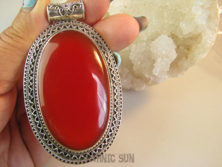 bwe3710 Niesamowity 7,3 cm GIGANT 33 gramy !!! Duży Wisior Zawieszka CZERWONY ONYKS - regeneruje SERCE, EGZEMY, PAMIĘĆ Srebro 925 #