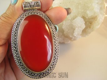 bwe3710 Niesamowity 7,3 cm GIGANT 33 gramy !!! Duży Wisior Zawieszka CZERWONY ONYKS - regeneruje SERCE, EGZEMY, PAMIĘĆ Srebro 925 #