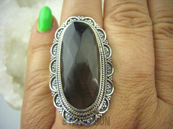 bpee3270 Cudowny Okaz - Luksusowy Długi 4.2 cm Pierścień z Kwarcem Dymnym Brązowy KWARC DYMNY - kamień antystresowy r.22 Srebro 925 #