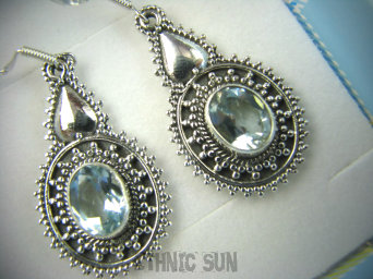 bkee1053 Kunsztowne Anielskie kolczyki  Długie LEKKIE Kolczyki Błękitny Blue Topaz - kamień młodości Srebro 925