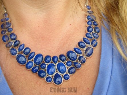 bn1544 Ale Cudo Piękny KOMPLET !Prawdziwa KRÓLOWA EGIPTU  Elegancka DUŻA waga aż 88g !! Kolia i Kolczyki Regulowany Naszyjnik z Królewskimi Lapis Lazuli Srebro 925 #