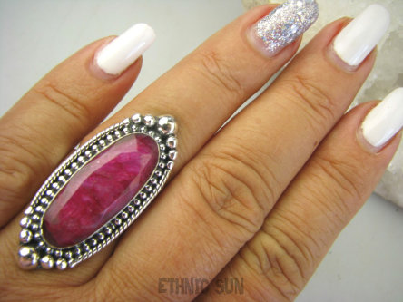 bpee3873 RUBINOWY CUDOWNY Długi 4 cm !! Pierścień Rubin Indyjski w orientalnej oprawie Rubiny r.18 Srebro 925 #