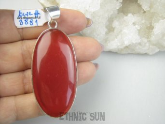 bwe3881 Niesamowity Długi 6.8 cm OKAZ 20 gramów !!! Duży Wisior Zawieszka CZERWONY ONYKS - regeneruje SERCE, EGZEMY, PAMIĘĆ Srebro 925 #