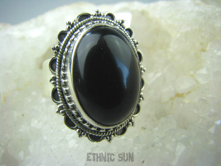 bpe6459 Śliczny Pierścień czarny ONYKS regeneruje SERCE, EGZEMY, PAMIĘĆ r.18 Srebro 925 #